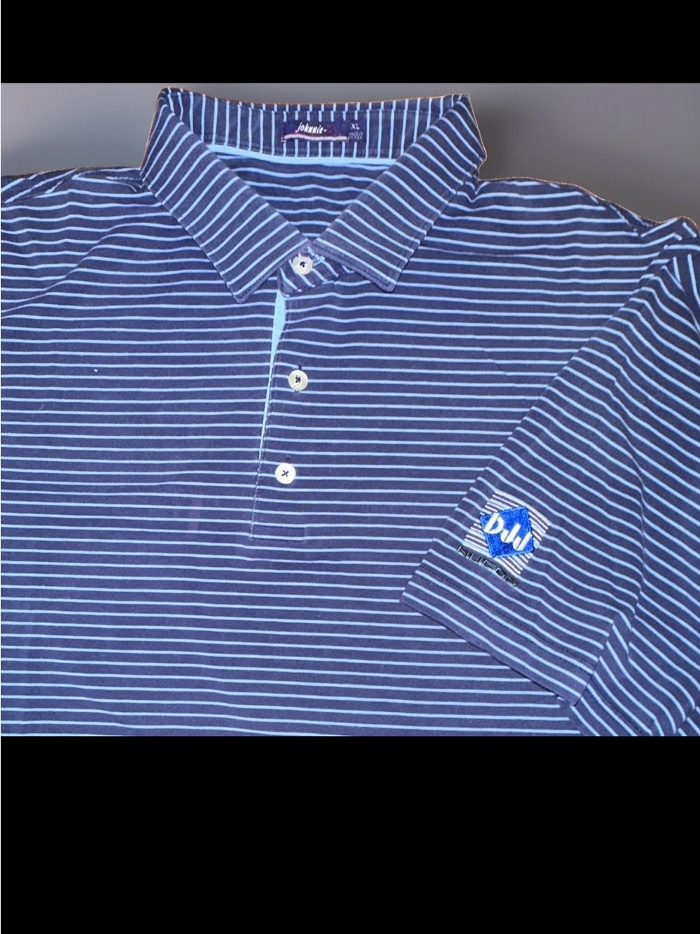 johnnie-O Navy and Light Blue Striped Polo Shirt
